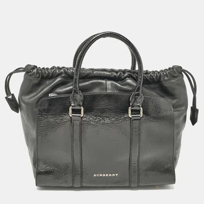 Pre-owned Burberry Black Patent And Leather Dinton Tote
