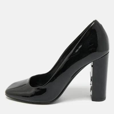 Pre-owned Burberry Black Patent Leather Block Heel Pumps Size 37.5