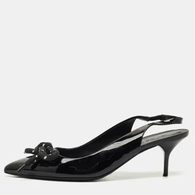 Pre-owned Burberry Black Patent Leather Bow Detail Pointed Toe Slingback Pumps Size 41