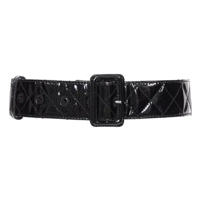Pre-owned Burberry Black Patent Leather Diamond Quilted Rectangular Buckle Belt 75cm
