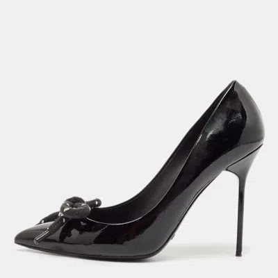 Pre-owned Burberry Black Patent Leather Finsbury Bow Pointed Toe Pumps Size 39.5