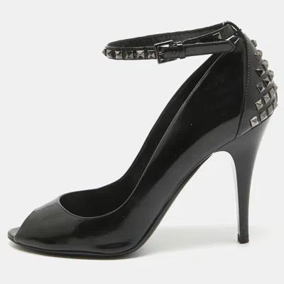 Pre-owned Burberry Black Patent Stud Peep Toe Pumps Size 40