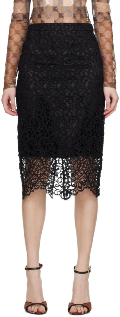 Burberry Macrame Lace Pencil Skirt In Black
