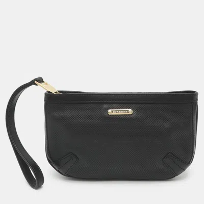 Pre-owned Burberry Black Perforated Leather Wristlet Clutch