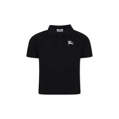 Burberry Kids' Black Polo Shirt For Boy With Ivory Embroidered Logo