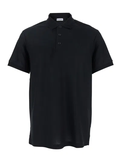 Burberry Black Polo Shirt With Classic Collar And Ekd Tonal Embroidery In Cotton Man In Multi