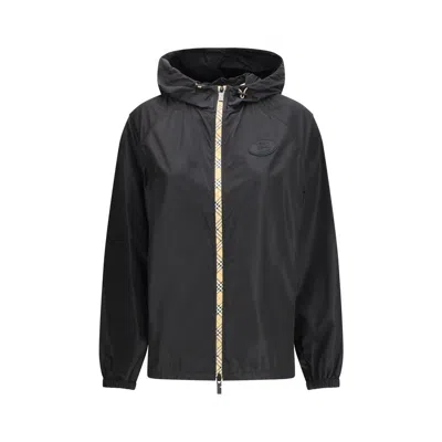 Burberry Women Check Hooded Nylon Jacket In Black