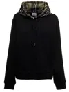 BURBERRY BURBERRY BLACK POULTER COTTON HOODIE WITH VINTAGE CHECK PRINT WOMAN