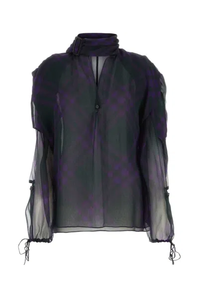 BURBERRY BLACK PRINTED CREPE BLOUSE TOP