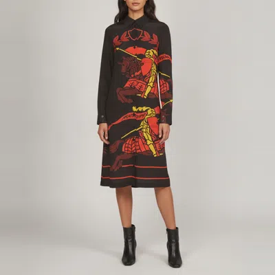 Pre-owned Burberry Black Printed Crepe Button Front Midi Dress S