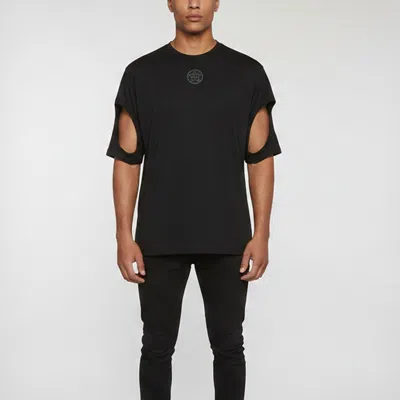 Pre-owned Burberry Black Printed Jersey Cut Out Sleeve Detail T-shirt Xs