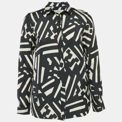 Pre-owned Burberry Black Printed Silk Button Front Shirt Xs