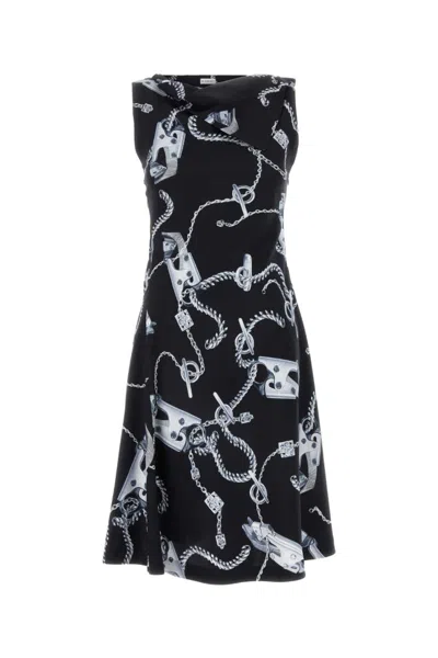 BURBERRY BLACK PRINTED VISCOSE DRESS