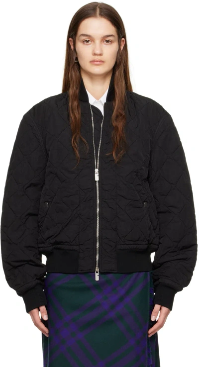 Burberry Black Quilted Bomber Jacket In Onyx