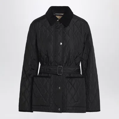 Burberry Black Quilted Jacket With Belt Women In Animal Print