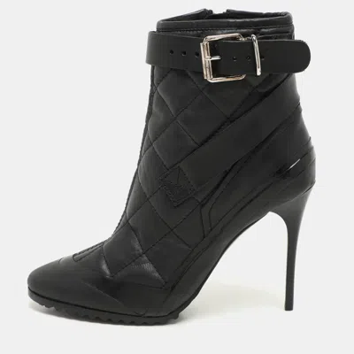 Pre-owned Burberry Black Quilted Leather Brit Beverly Ankle Booties Size 37