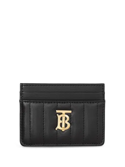 Burberry Tb Monogram-plaque Leather Cardholder In Black/light Gold