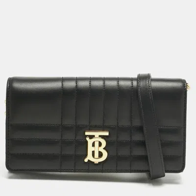 Pre-owned Burberry Black Quilted Leather Lola Wallet On Chain