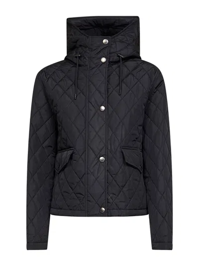 Burberry Black Quilted Nylon Cropped Hooded Jacket