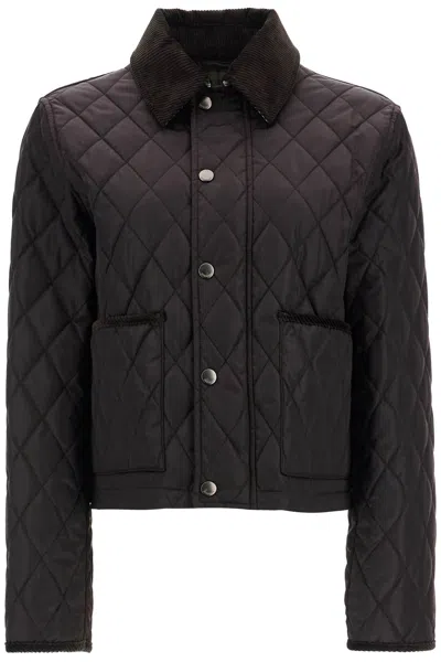 Burberry Black Quilted Nylon Cropped Jacket With High Collar
