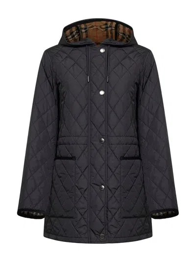 Burberry Black Quilted Nylon Hooded Parka