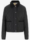 Burberry Oldham Black Quilted Jacket With Corduroy Collar In Tech Fabric Woman In Black
