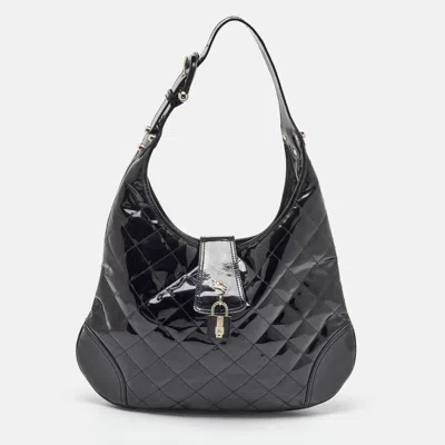 Pre-owned Burberry Black Quilted Patent Leather Brooke Hobo
