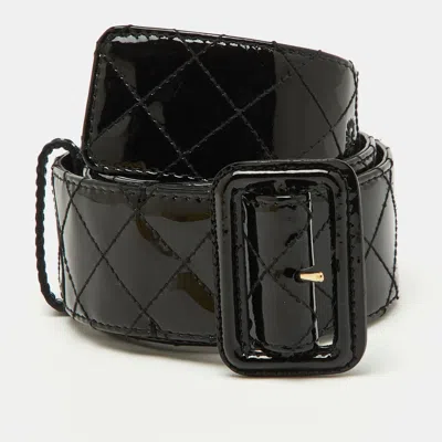 Pre-owned Burberry Black Quilted Patent Leather Buckle Belt 85cm