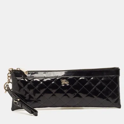 Pre-owned Burberry Black Quilted Patent Leather Wristlet Clutch