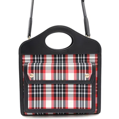 Pre-owned Burberry Black Red Color Nylon Leather Handbag Shoulder Bag ()