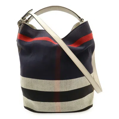 Pre-owned Burberry Black Red Color White Canvas Leather Shoulder Bag Tote Bag ()