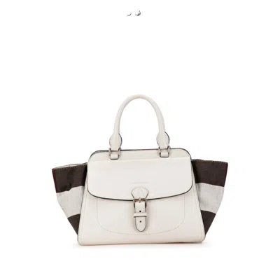 Pre-owned Burberry Black Red Color White Leather Canvas Handbag Tote Bag () In Black, Red Color, White