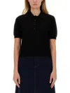 Burberry Ekd Detailed Short Sleeved Ribbed Polo Top In Black