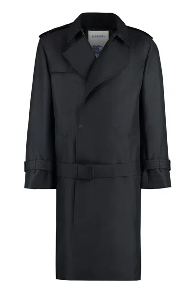 Burberry Belted Silk-blend Trench Coat In Black