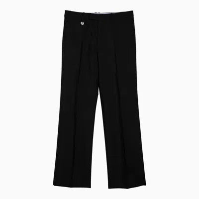 Burberry Black Regular Trousers In Wool And Silk Blend Men