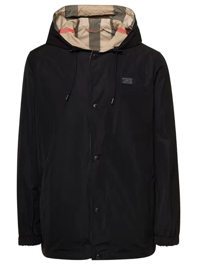 Burberry Black Reversible Waterproof Jacket In Polyester Man In Nero