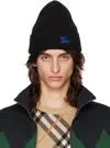 Burberry Black Ribbed Cashmere Beanie In Black