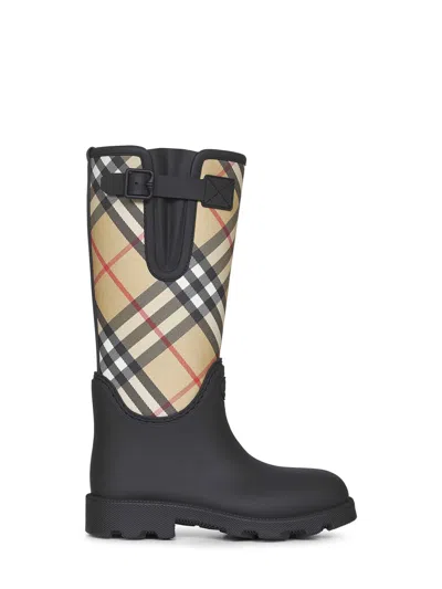 Burberry Black Rubber Marsh Stamp High Rain Boots