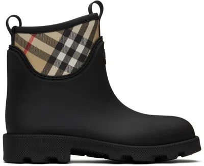 BURBERRY BLACK RUBBER MARSH STAMP LOW BOOTS