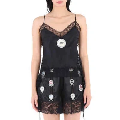 Pre-owned Burberry Black Satin And Lace Camisole With Bottle Cap Detail