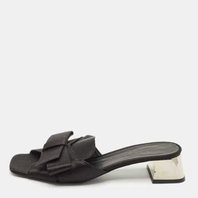 Pre-owned Burberry Black Satin Bow Slide Sandals Size 41