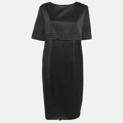 Pre-owned Burberry Black Satin Pleated Midi Dress L