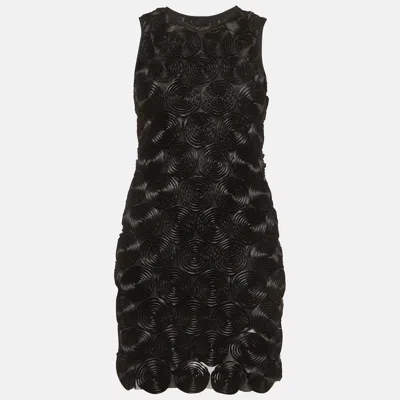 Pre-owned Burberry Black Satin Spiral Rose Mini Dress M
