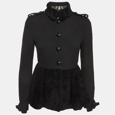 Pre-owned Burberry Black Shearling And Crepe Short Coat S
