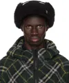 Burberry Black Shearling Trim Corduroy Trapper Cap In Black