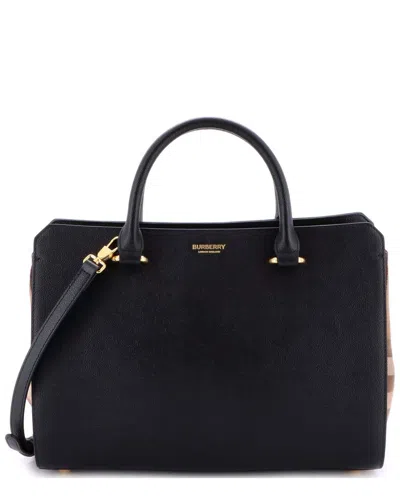 Pre-owned Burberry Black Sheep Leather Banwell Tote Small (authentic Pre-loved)