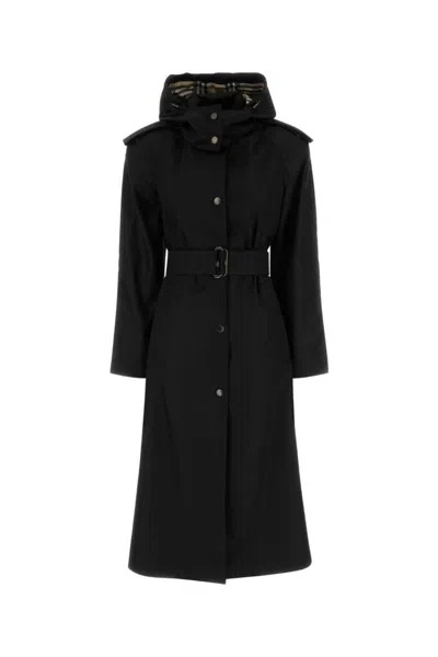 Burberry Black Shirt Collar Trench Coat In Multi