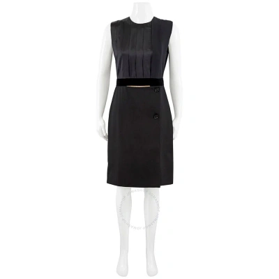 Burberry Black Silk And Wool Panel Detail Shift Dress