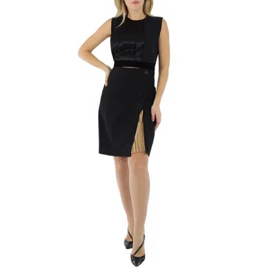 Pre-owned Burberry Black Silk And Wool Panel Detail Shift Dress