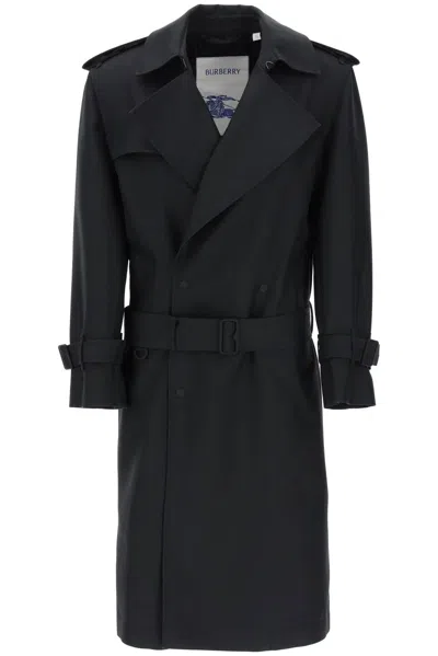 Burberry Black Silk Blend Trench Coat In Transparent